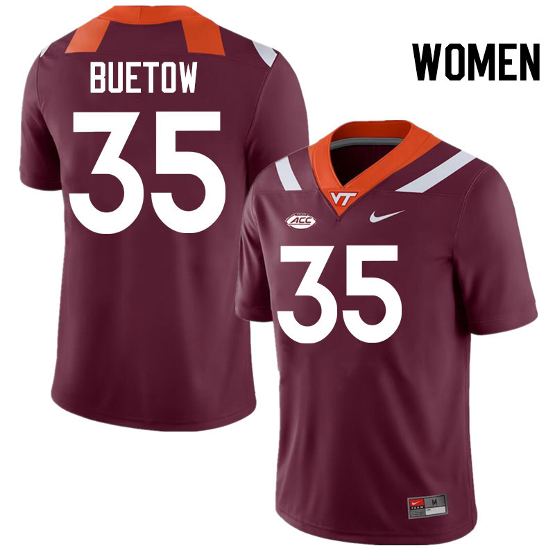 Women #35 John Buetow Virginia Tech Hokies College Football Jerseys Stitched-Maroon